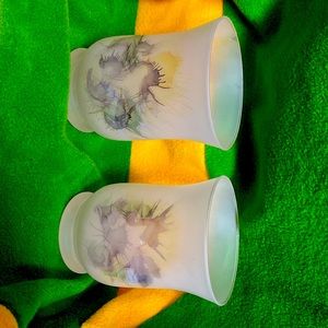 Pair of hand blown and painted frosted candle holders